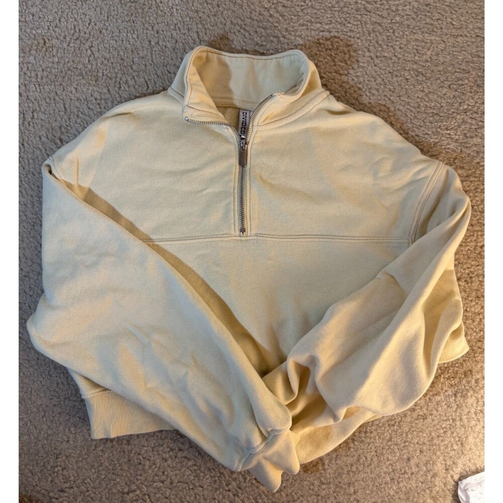 H&M Divided Women's XS Butter Yellow Cropped Half Zip Fleece Sweatshirt